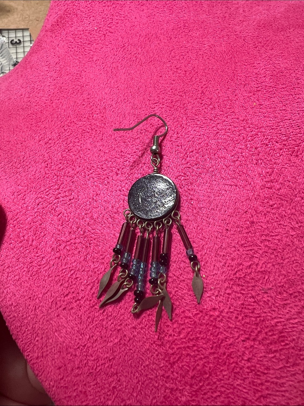 Handcrafted Blue and Teal Tribal Drop Earrings - Women's Jewelry - Picture 4 of 5